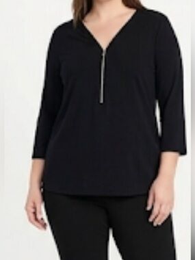 K & C long sleeve black zip neck detail top size S
